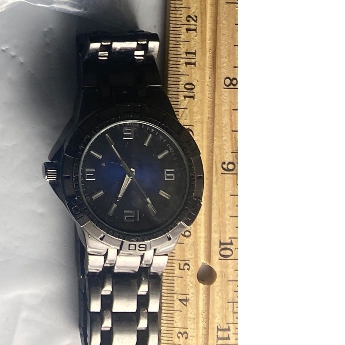 Mens Black Stainless Steel Analog Watch Blue Dial